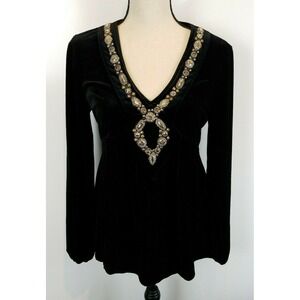 Gabriella Rossi Size M V Neck Velvet Romantic Long Sleeve Embellished Blouse